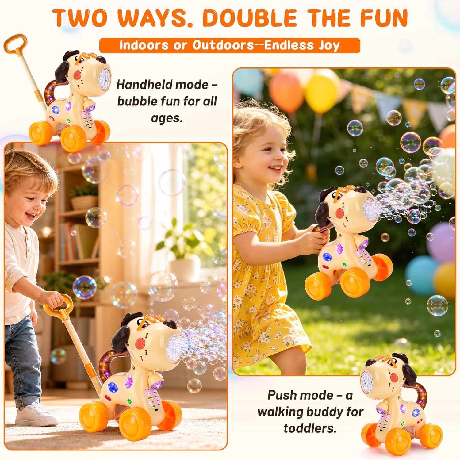 Detalle de QASUN Toys: Bubble Machine for 2–5 Year Olds with Lights, Dual Modes and 15000+ Bubbles/Min