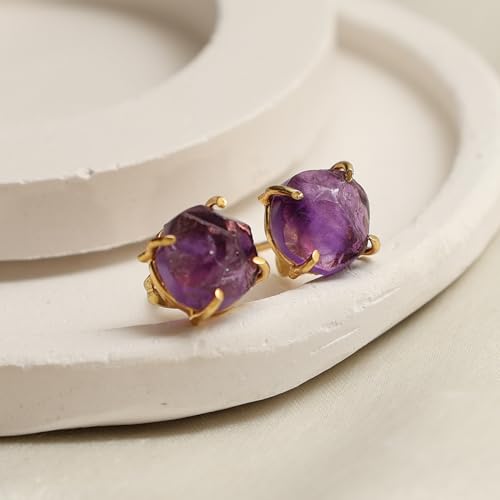 Detalle de GEMPIRES NATURE’S TREASURE Natural Raw Amethyst Stud Earrings for Women