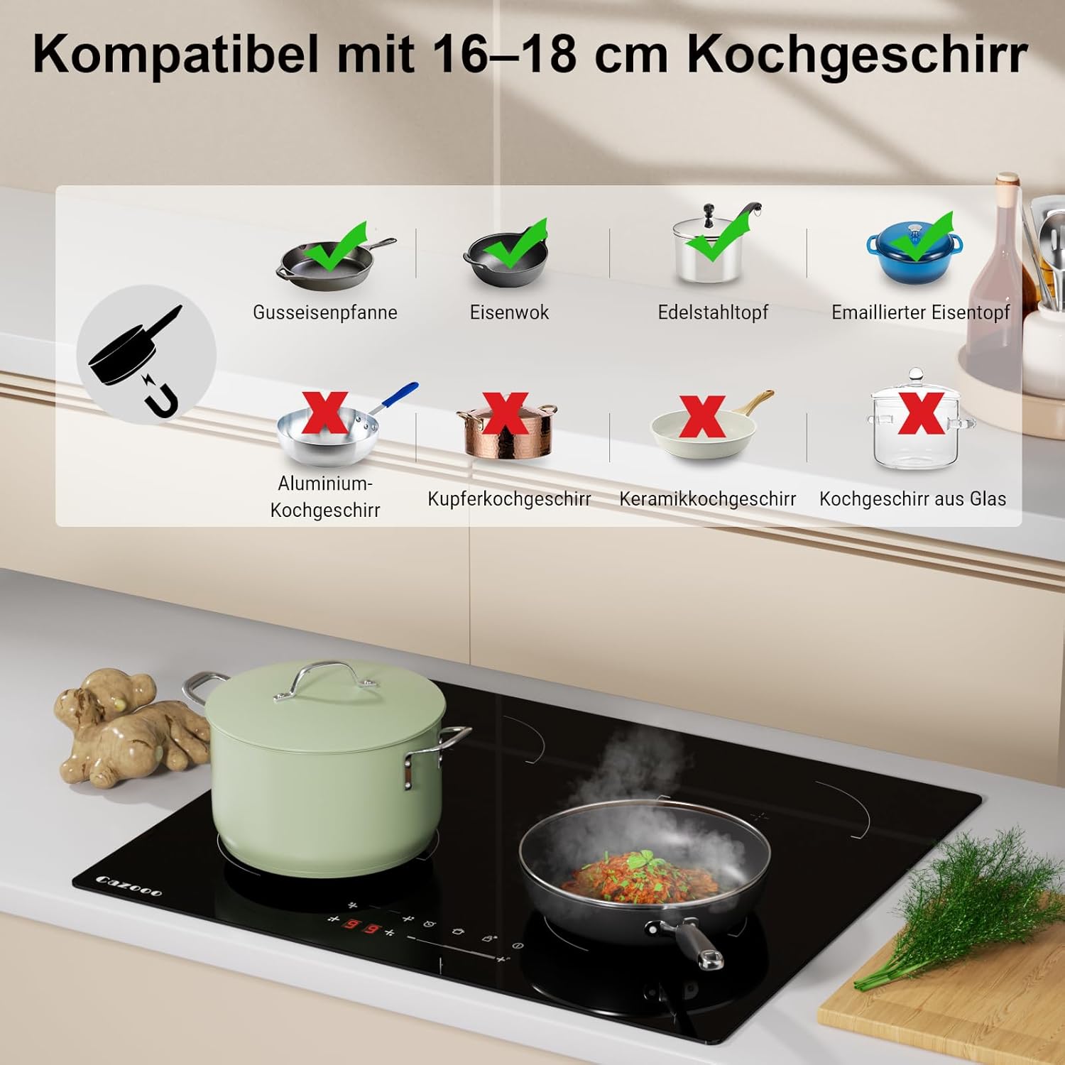 Thumbnail 6 de Cazooo 60 cm Induktionskochfeld mit 4 Zonen, 7000W – Touch-Steuerung, Boost, Timer & Kindersicherung