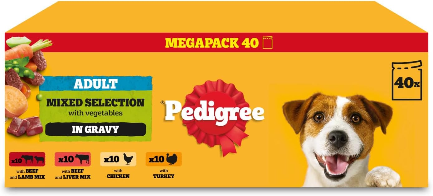 Detalle de Pedigree Adult Dog Wet Food Pouch Mixed Selection in Gravy (40 x 100g): A Practical Wet Meal for Everyday Dogs