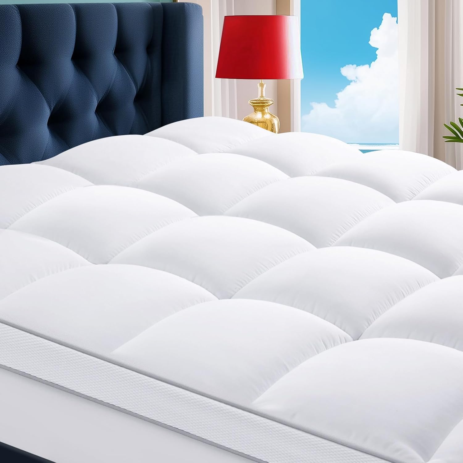 Detalle de CHOPINMOON Queen Pillow Top Mattress Topper, Cooling Mesh, Deep Pocket
