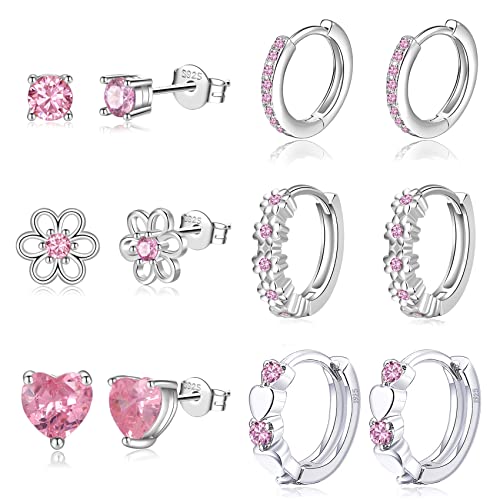 Detalle de 6 Pairs Huggie Hoop Earrings for Girls by RANKEEF – 925 Sterling Silver, Hypoallergenic, 6 Styles