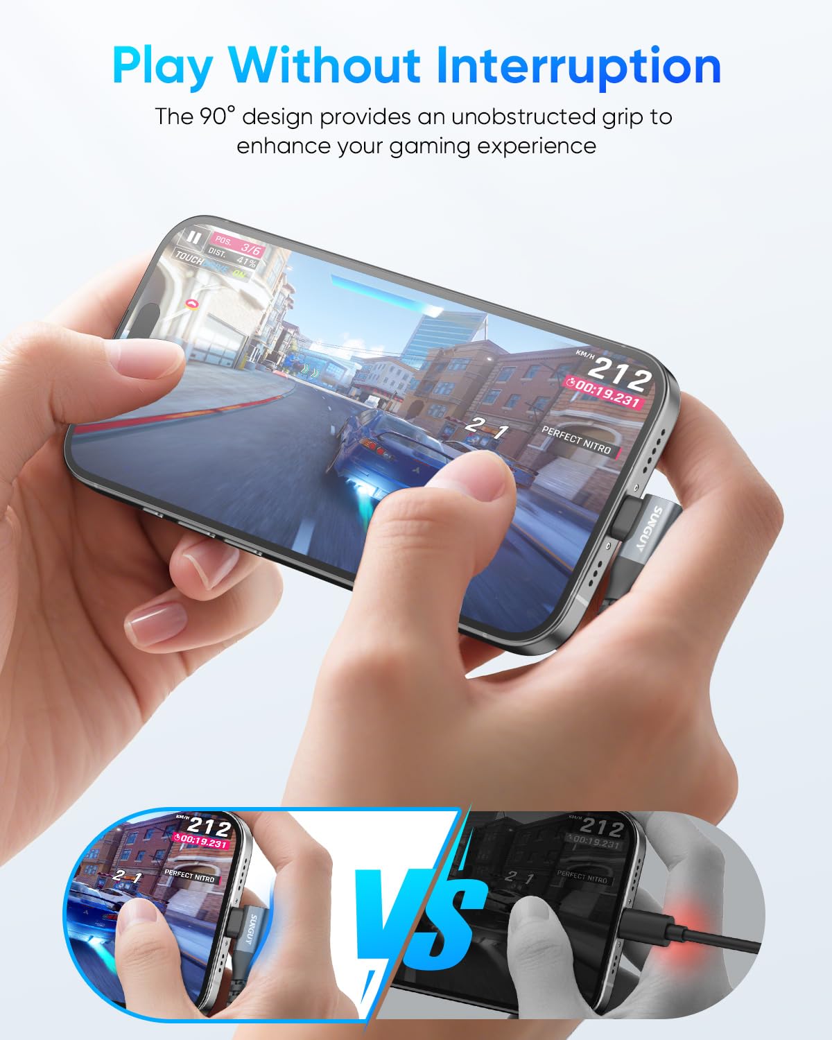 Thumbnail 1 de SUNGUY 90 Grad USB-C Kabel 0,15 m, 2er-Pack – geflochtenes 90° Ladekabel für Phone, Galaxy, Pixel und iPad