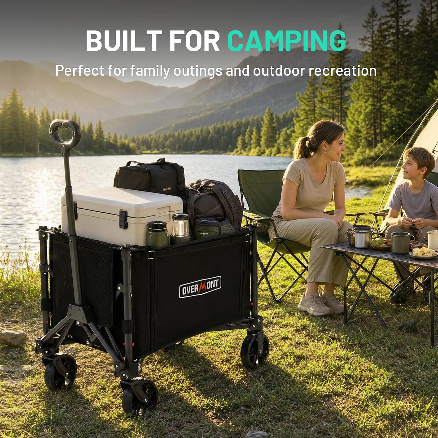 Detalle de OVERMONT 120L wagon-Blk 3-in-1 Collapsible Wagon Cart with Swivel Wheels
