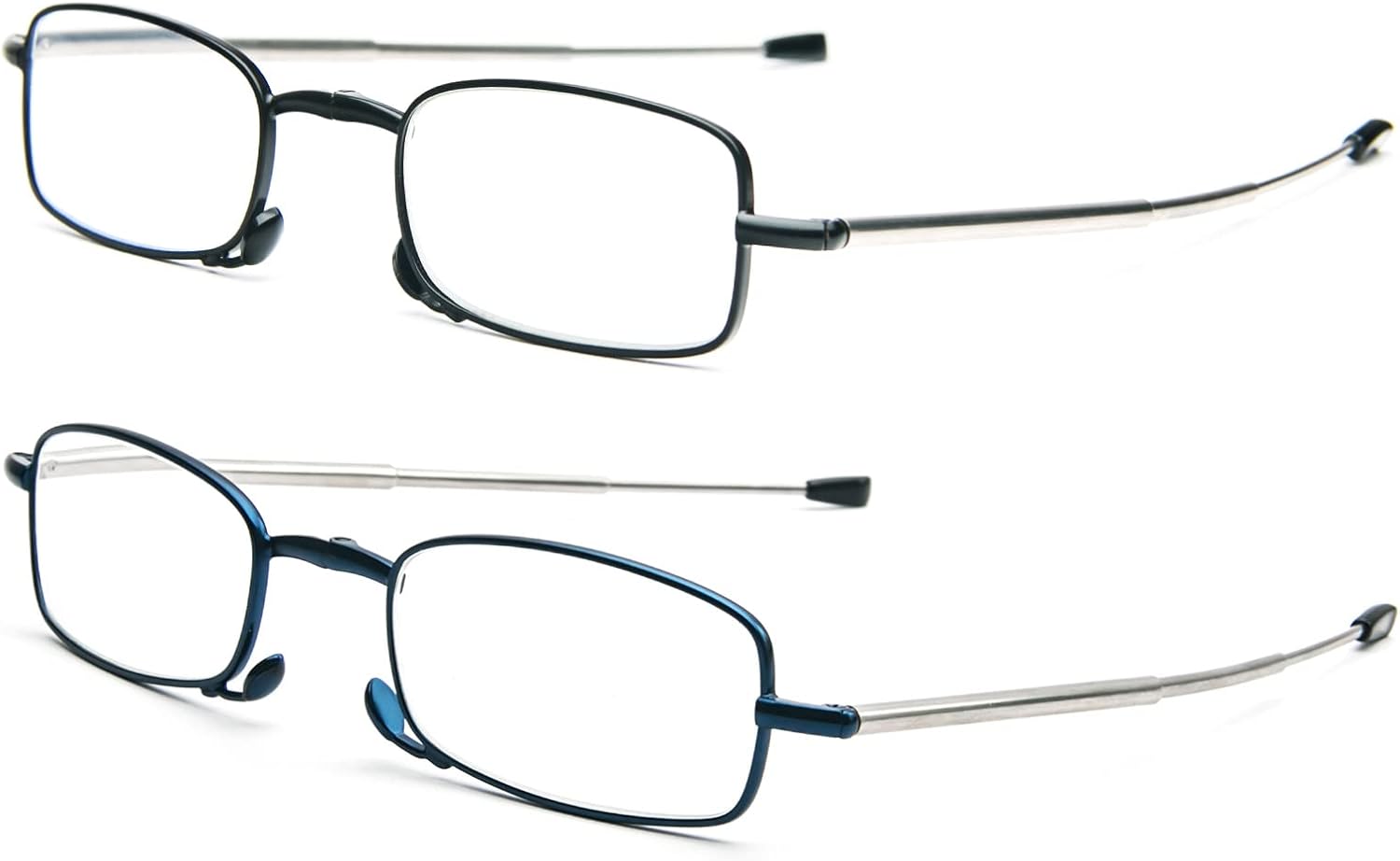 Detalle de KoKoBin Faltbare 2er-Pack Lesebrille aus Edelstahl – kompakt, mit Mini-Hartschalen-Etui und variablen Dioptrien