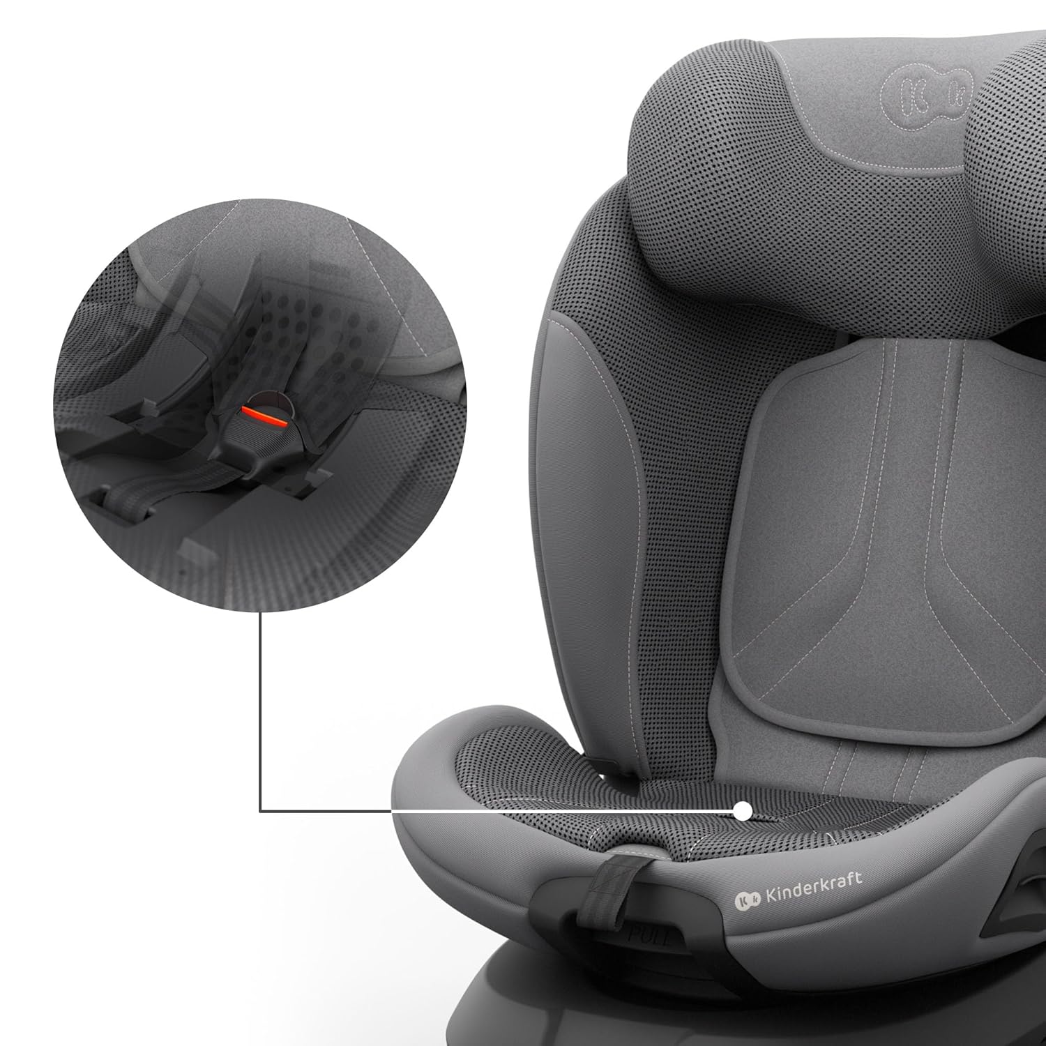 Detalle de Kinderkraft I-GROW 2 PRO Kindersitz 0-36 kg, I-SIZE, 360° drehbar, Isofix, Grau