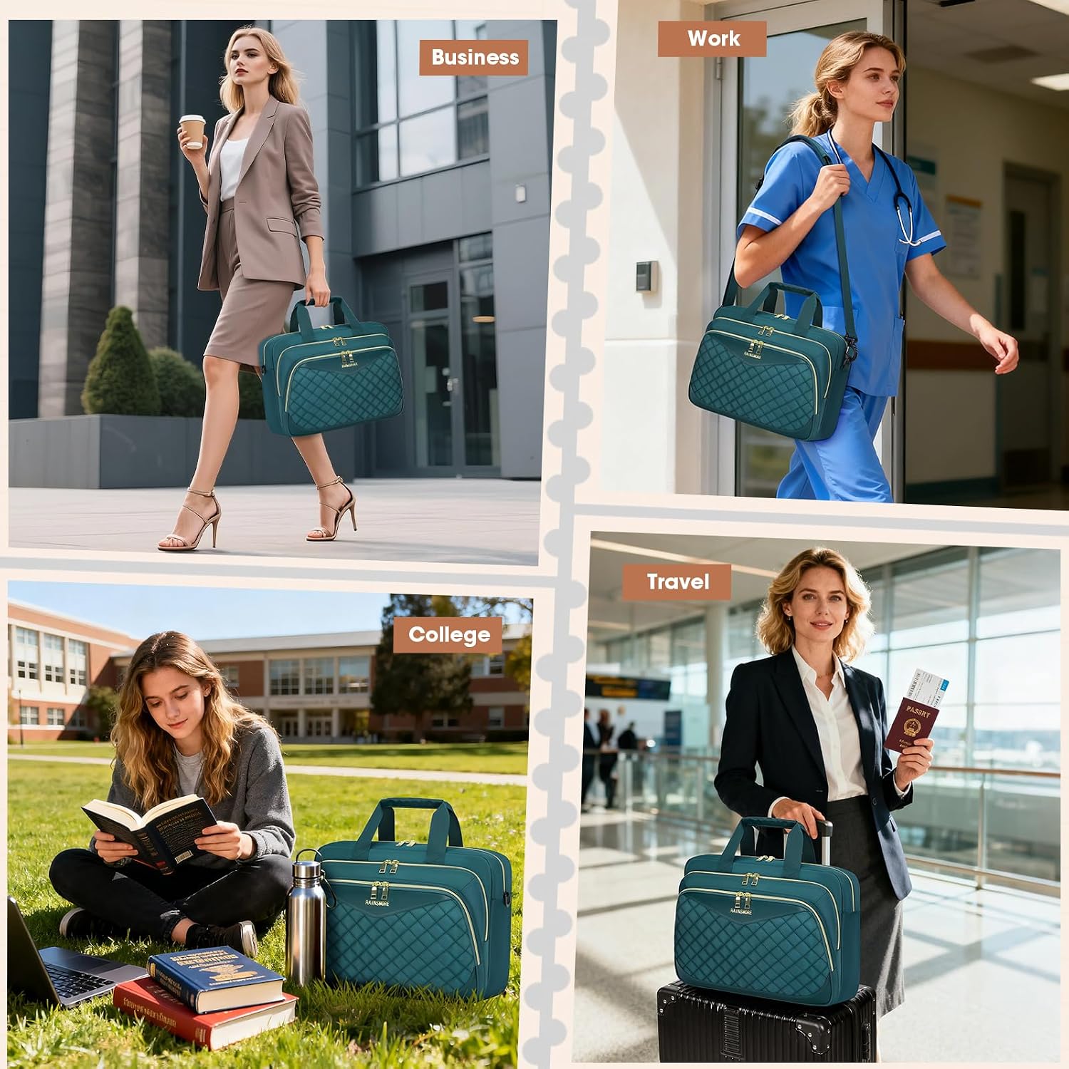 Detalle de RAINSMORE Laptop Bag for Women 15.6 Inch: Practical, Professional Briefcase for Work and Travel