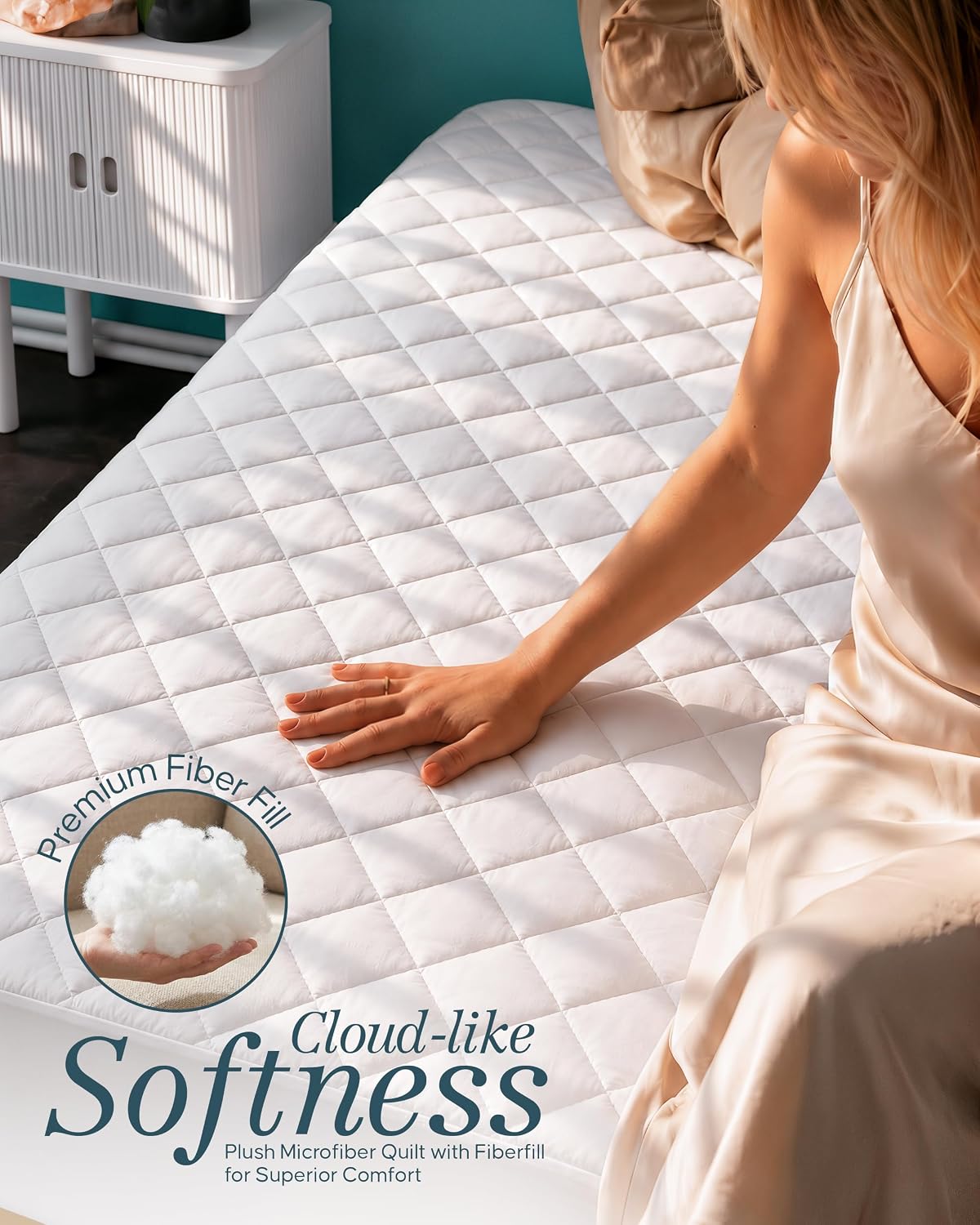 Detalle de Utopia Bedding Twin XL Quilted Mattress Pad, 100% Polyester, Fits Mattresses up to 16 Inches Deep