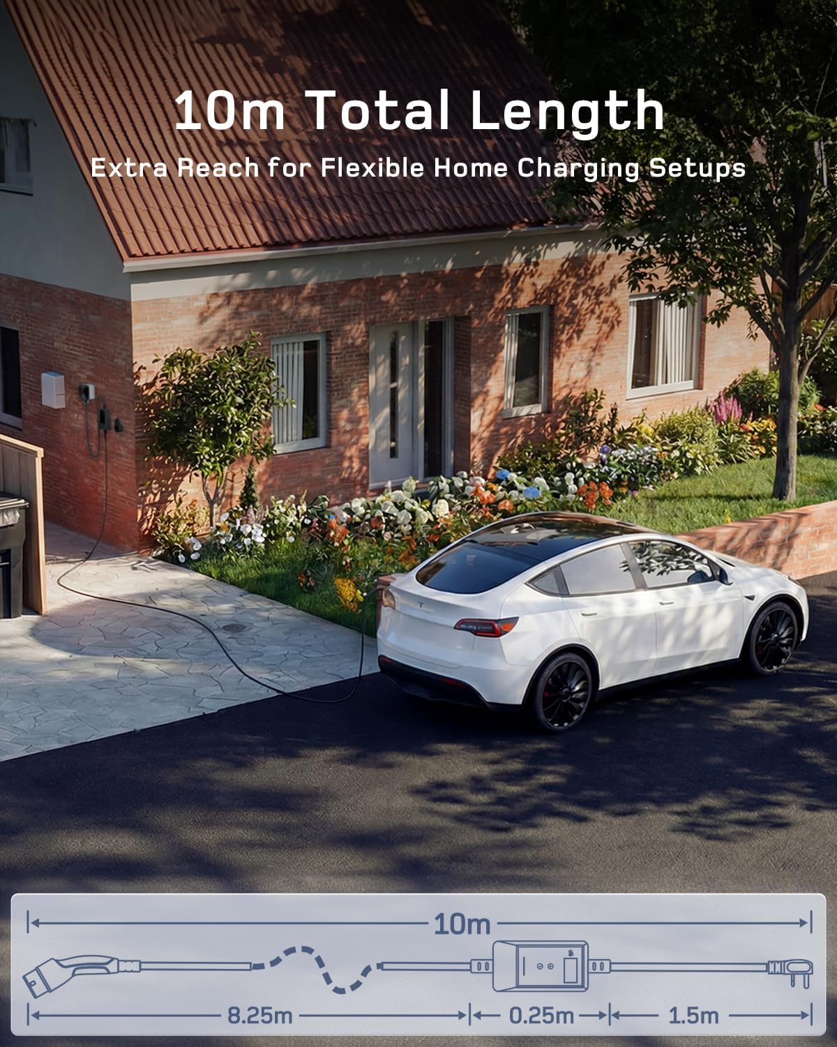 Detalle de Dé EV Charger 3 Pin Plug 10m with App – 3kW Portable Type 2 EV Charger for UK Homes