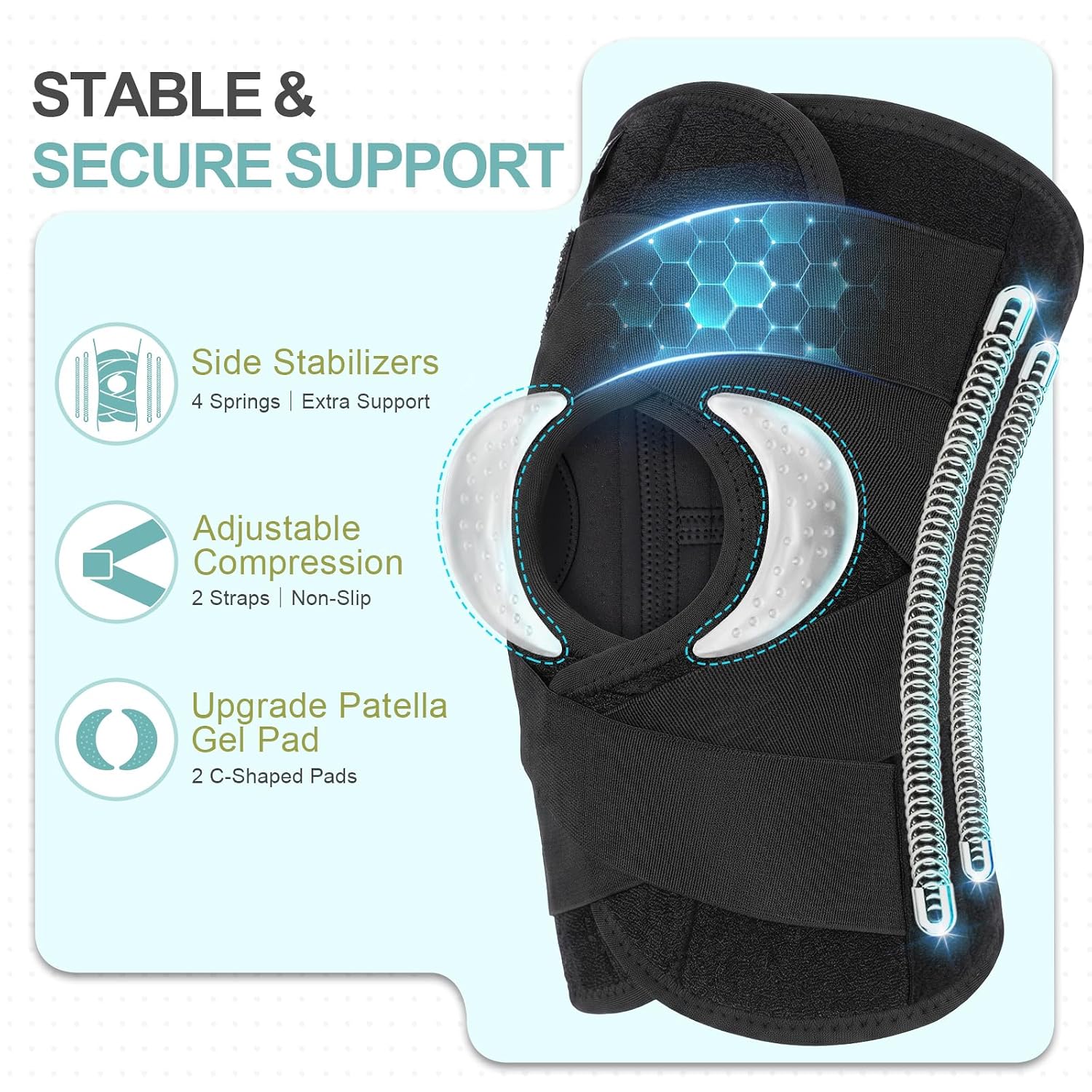 Thumbnail 2 de Lusenone XXL Adjustable Knee Brace with Side Stabilizers and Patella Gel Pads