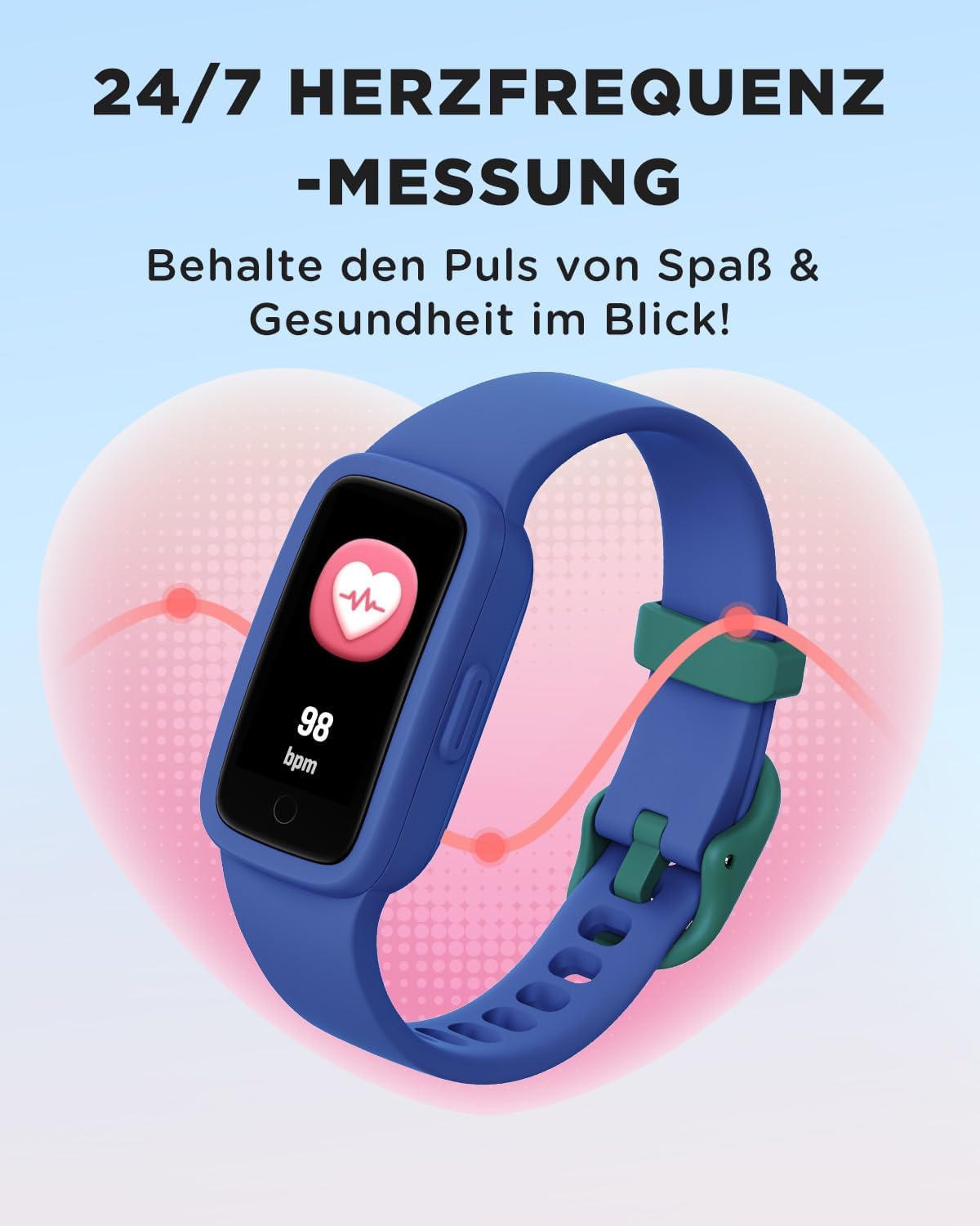 Detalle 2 de BIGGERFIVE Vigor 3 Kinder Fitness Armband Uhr – AMOLED Display, 3ATM, Schlaftracker, pulsuhren-für-Kinder 5–12 Jahre, Blau