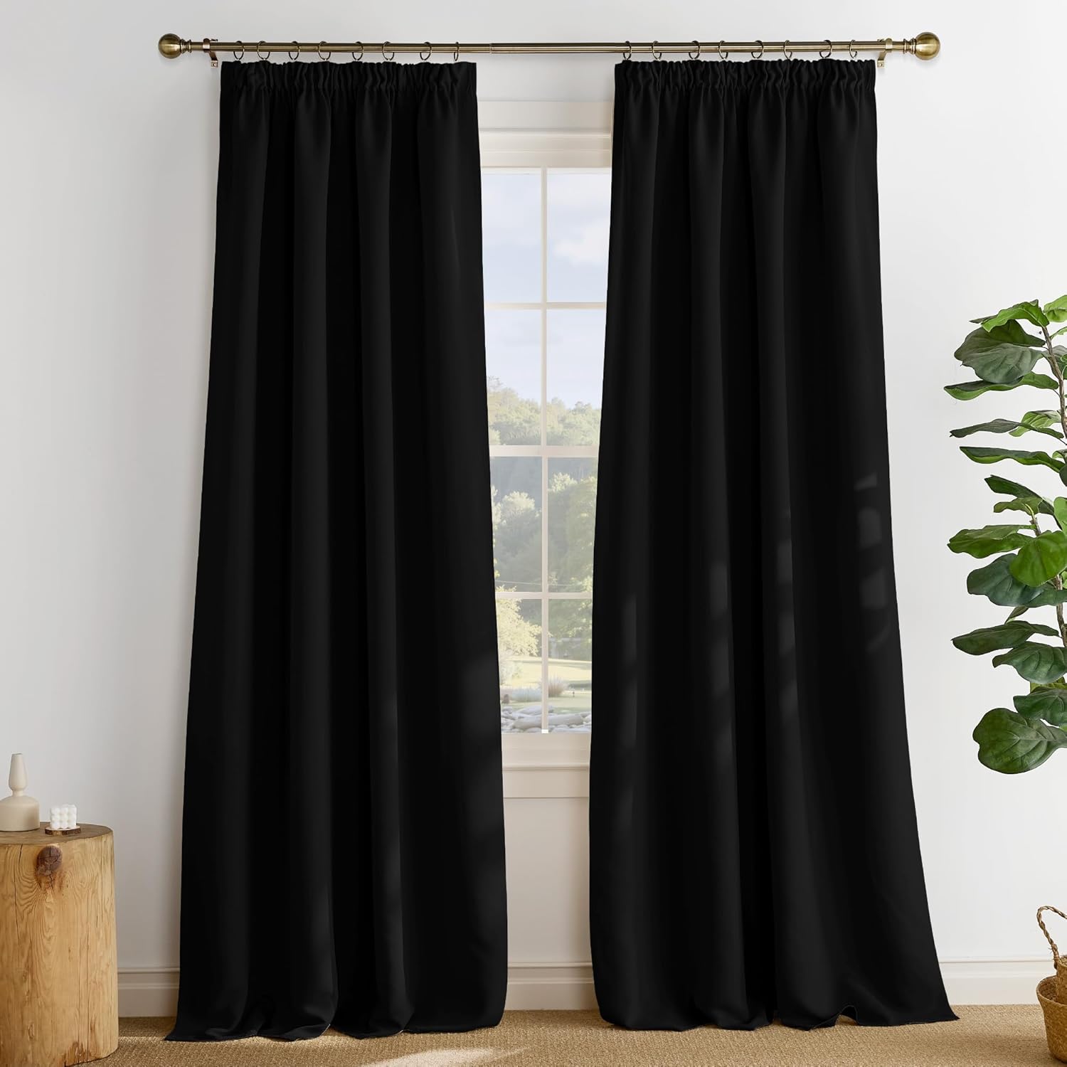 Thumbnail 1 de PONY DANCE Vorhang Verdunkelung Kräuselband 2er Set H 260 x B 140 cm – Thermogardine, Schwarz