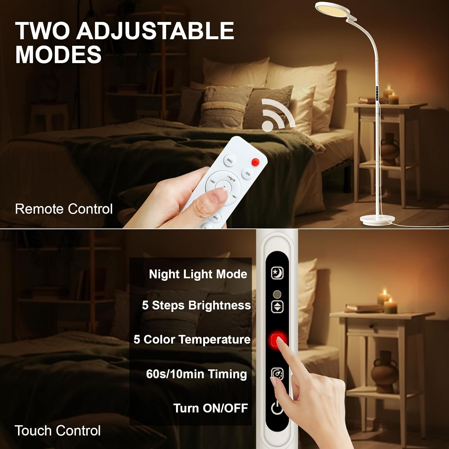 Detalle 2 de Sozapooty GLD-YP5C-G2V2 10,000-Lux UV-Free Floor Lamp with Adjustable Gooseneck
