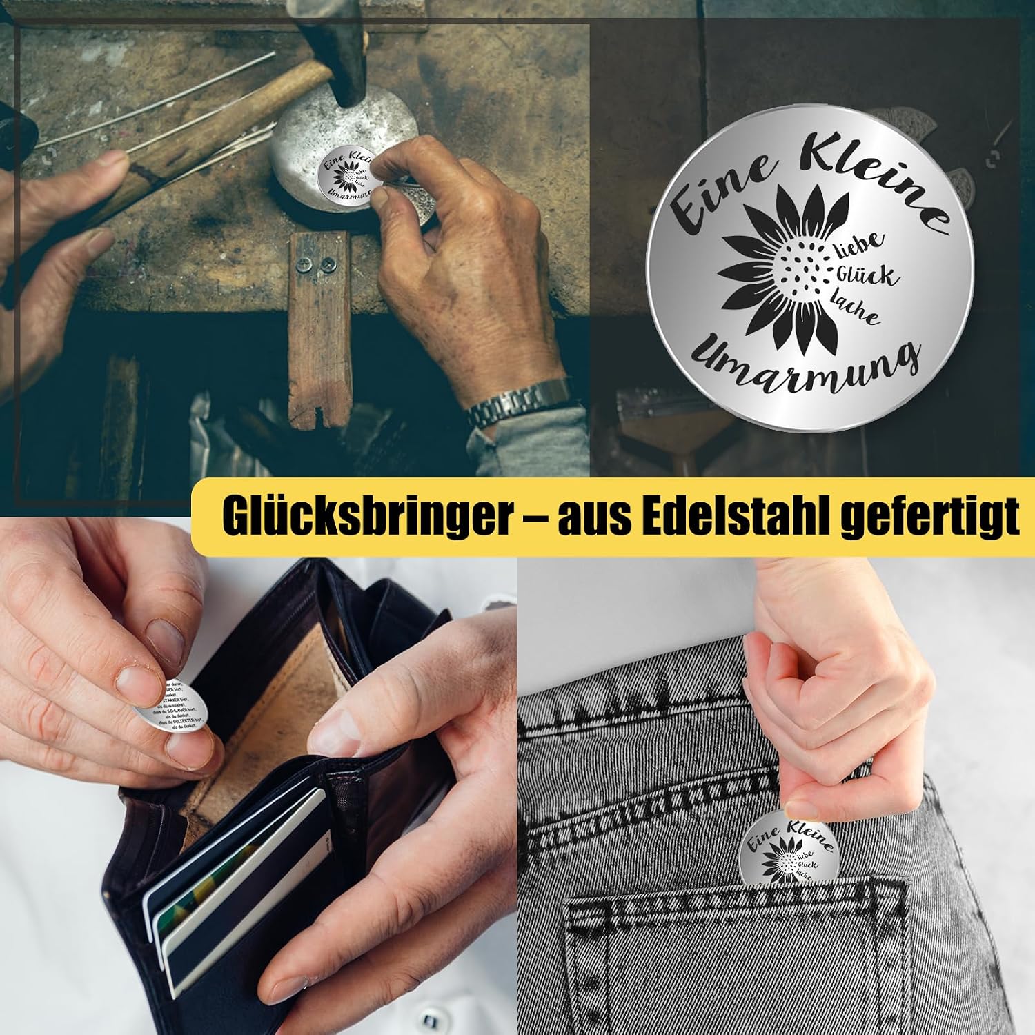 Thumbnail 3 de Tixlux Pocket Hug Fröhliche Biene mit Sonnenblumenstrauß – Strick-Dekofigur & Umarmungs-Glücksbringer