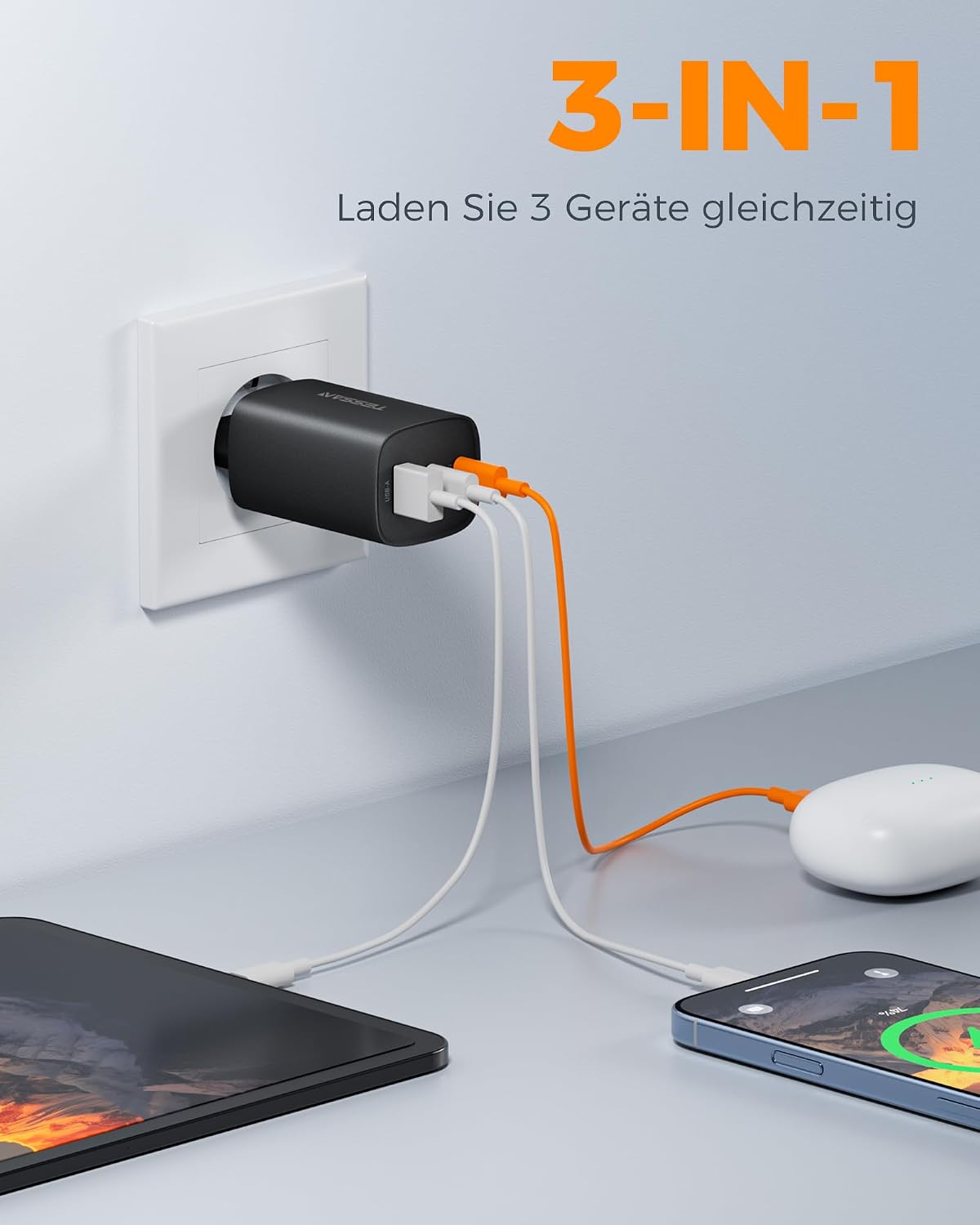 Thumbnail 1 de TESSAN PD 65W USB-C Ladegerät: 3-Port Netzteil für gleichzeitiges Schnellladen unterwegs
