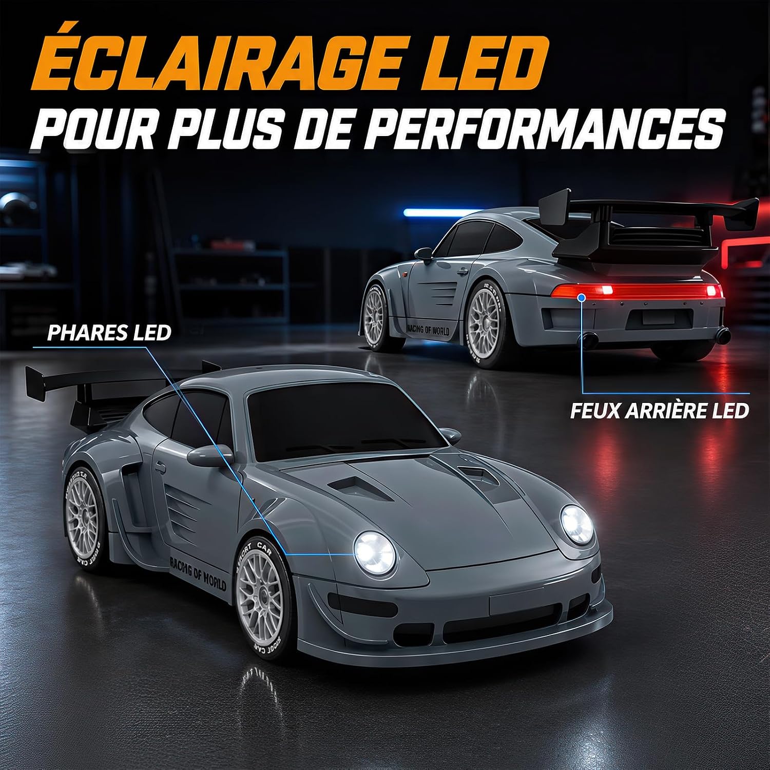 Detalle 1 de YESHIN US020-7M RC-driftauto 1:24 met 4WD, ledverlichting en 2 banden sets