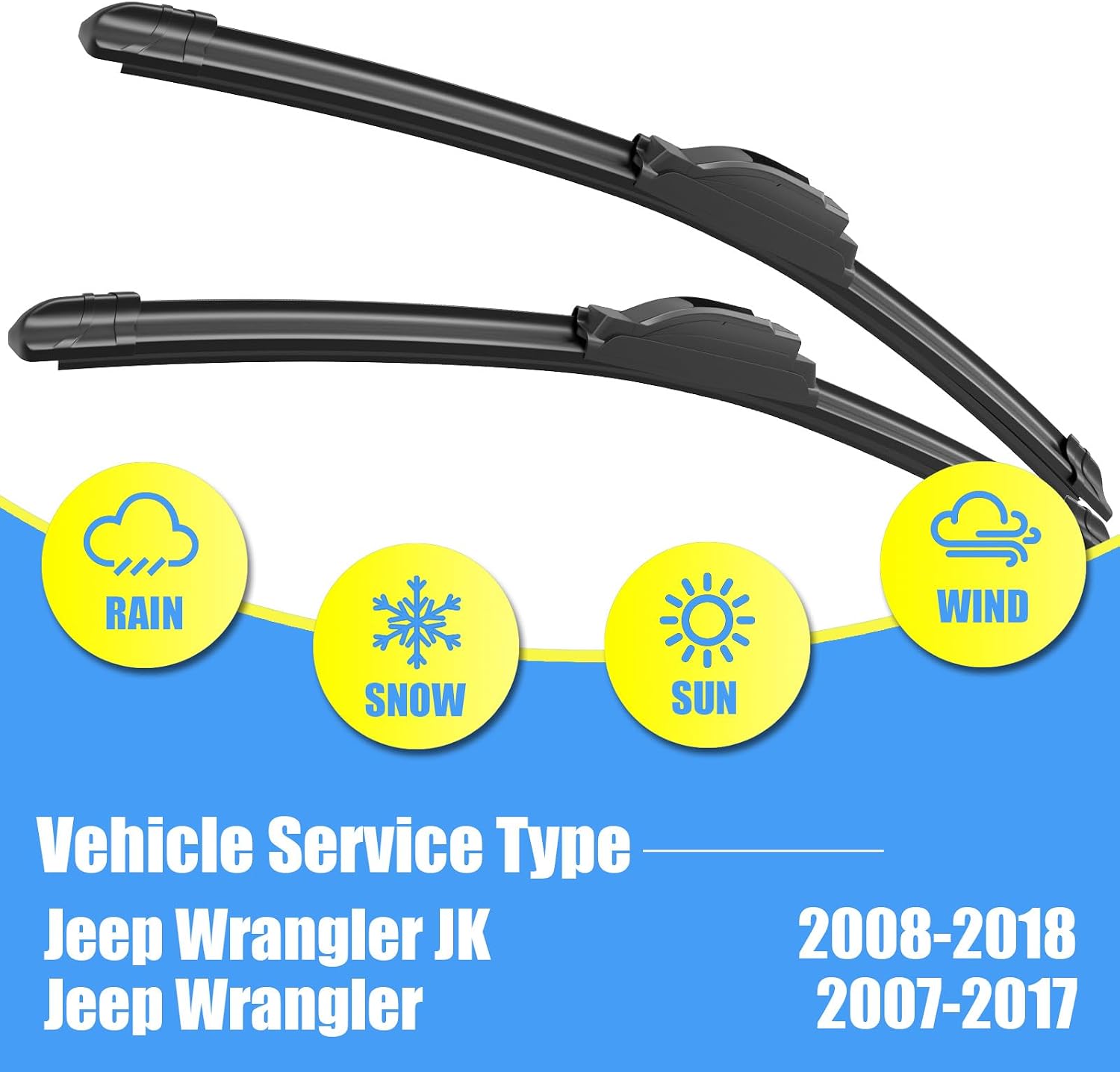 Detalle de Gavimnal Silicone Wiper Blades Replacement (Set of 3) for Jeep Wrangler JK/Front & Rear Windshield, J/U-Hook (2007-2018)