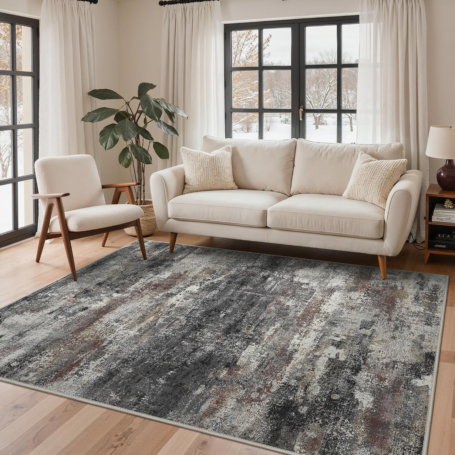 Detalle de BEIMO waschbarer Kurzflor-Teppich für Wohnzimmer & Schlafzimmer (160×230 cm), schwarz mit Farbverlauf