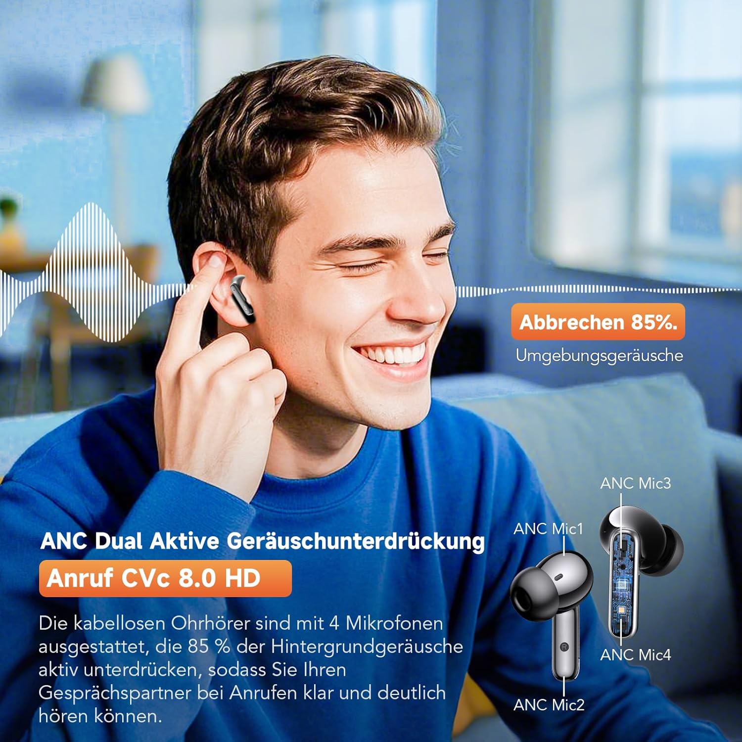 Thumbnail 1 de Kopfhörer Kabellos Bluetooth 5.4 ANC+ENC In Ear – 36 Std Spielzeit, 1 Std Schnellladung, LED Ladebox, Schwarz