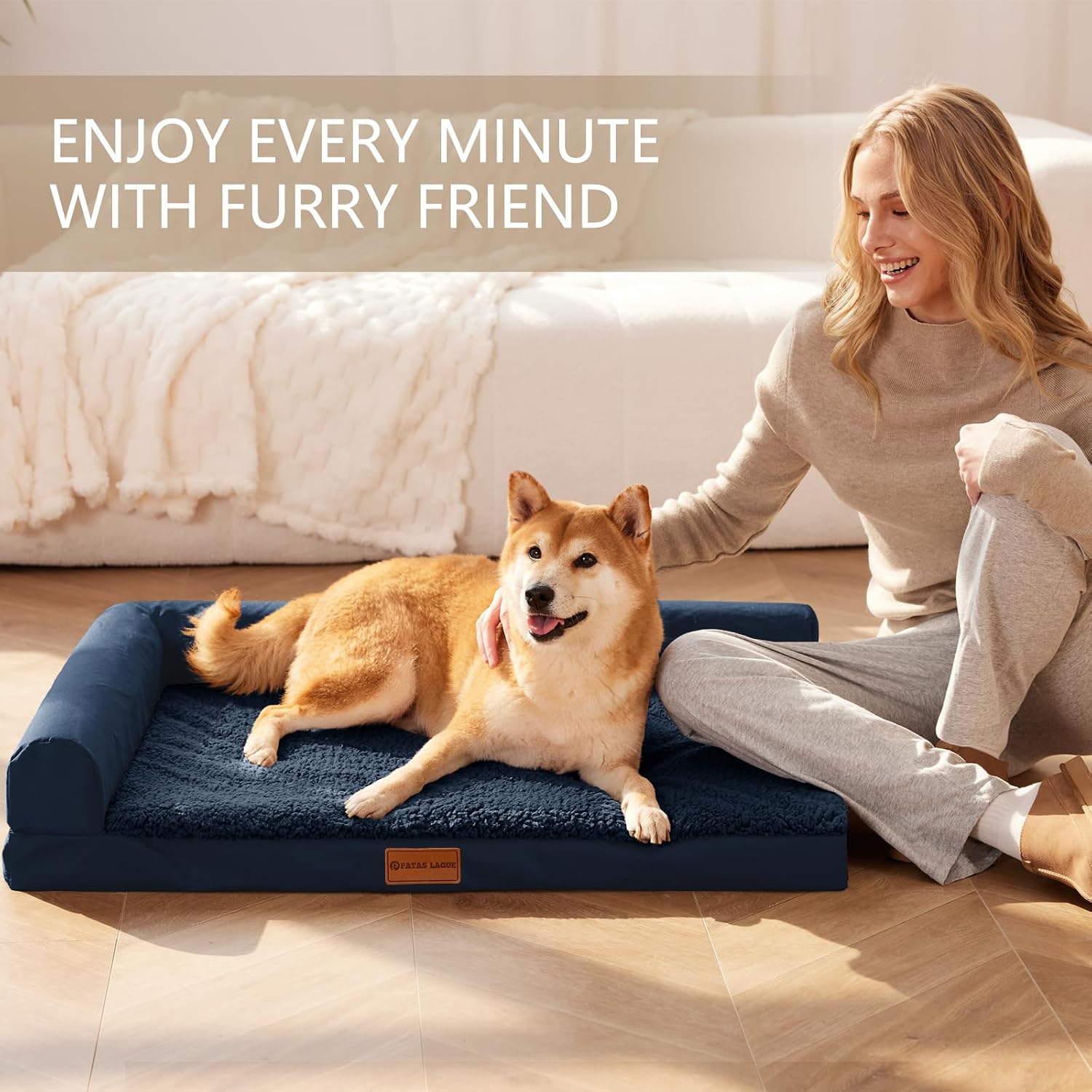 Detalle de Patas Lague JDM-L-HJL36 Orthopedic Dog Bed, 36 x 24-Inch Navy Blue