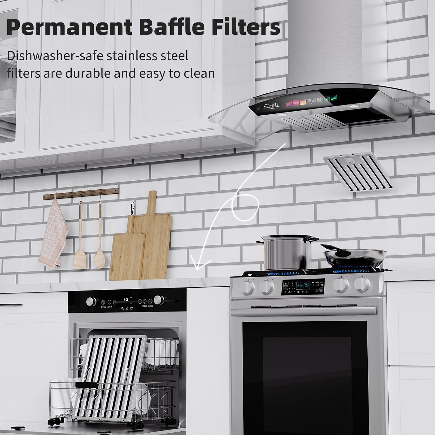 Detalle 1 de BRANO GS01S 36-Inch Wall-Mount Range Hood, 900 CFM, Voice Control