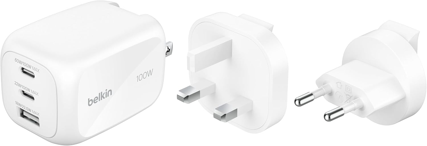 Belkin BoostCharge Pro GaN 100W 3ポート充電器、USB-C×2・USB-A×1、PD3.1・PPS対応