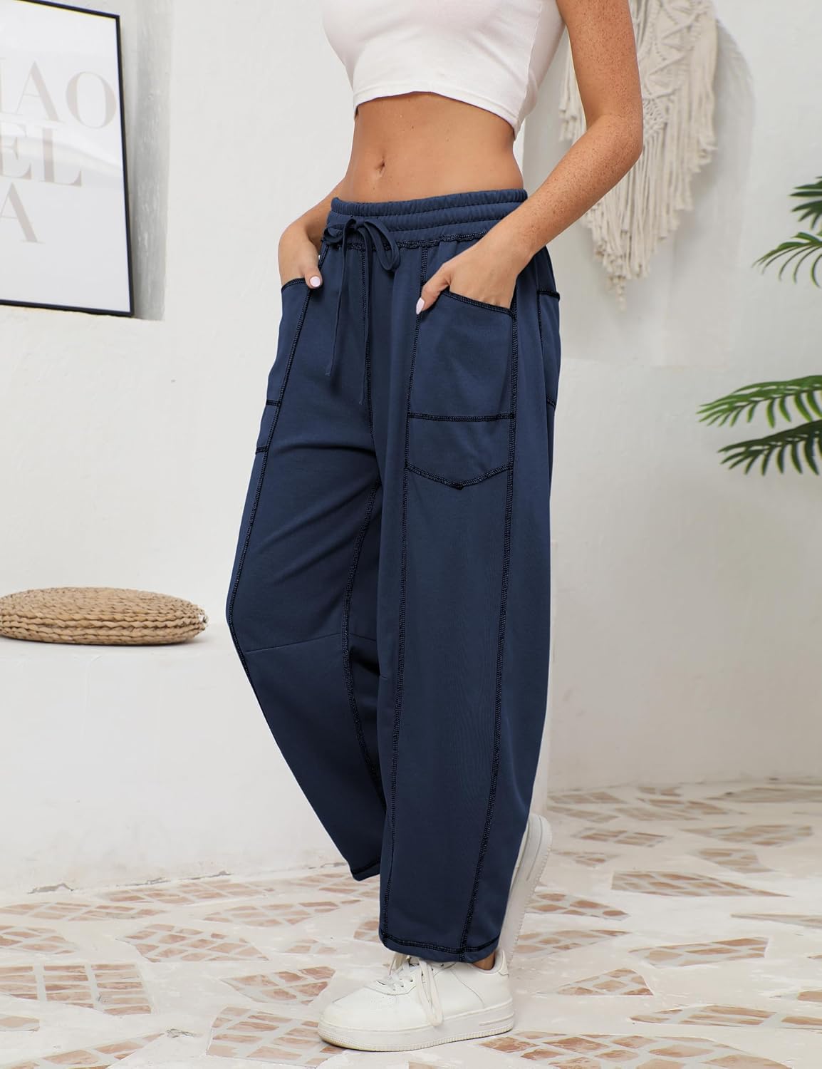 Thumbnail 4 de Athlisan Womens Baggy Barrel Pants: Wide-Leg Lounge Sweatpants with Pockets