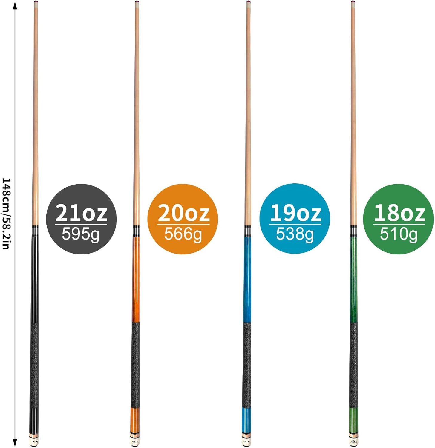 Detalle 2 de AKLOT Pool Cues 58" Canadian Maple Cue 20 oz 🎱