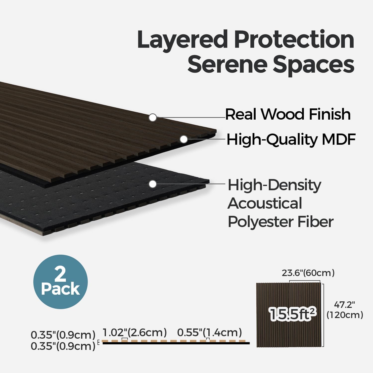 Detalle de AKUMAX 3D01 Wood Slat Acoustic Wall Panels, Black Walnut, 2-Pack
