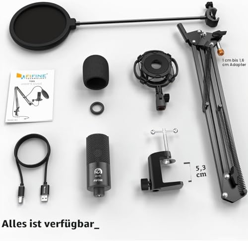 Thumbnail 6 de FIFINE Streaming Mikrofon Kit mit Arm – USB-Kondensator für PC, PS4/PS5, Mac, inkl. Popfilter und Shock Mount