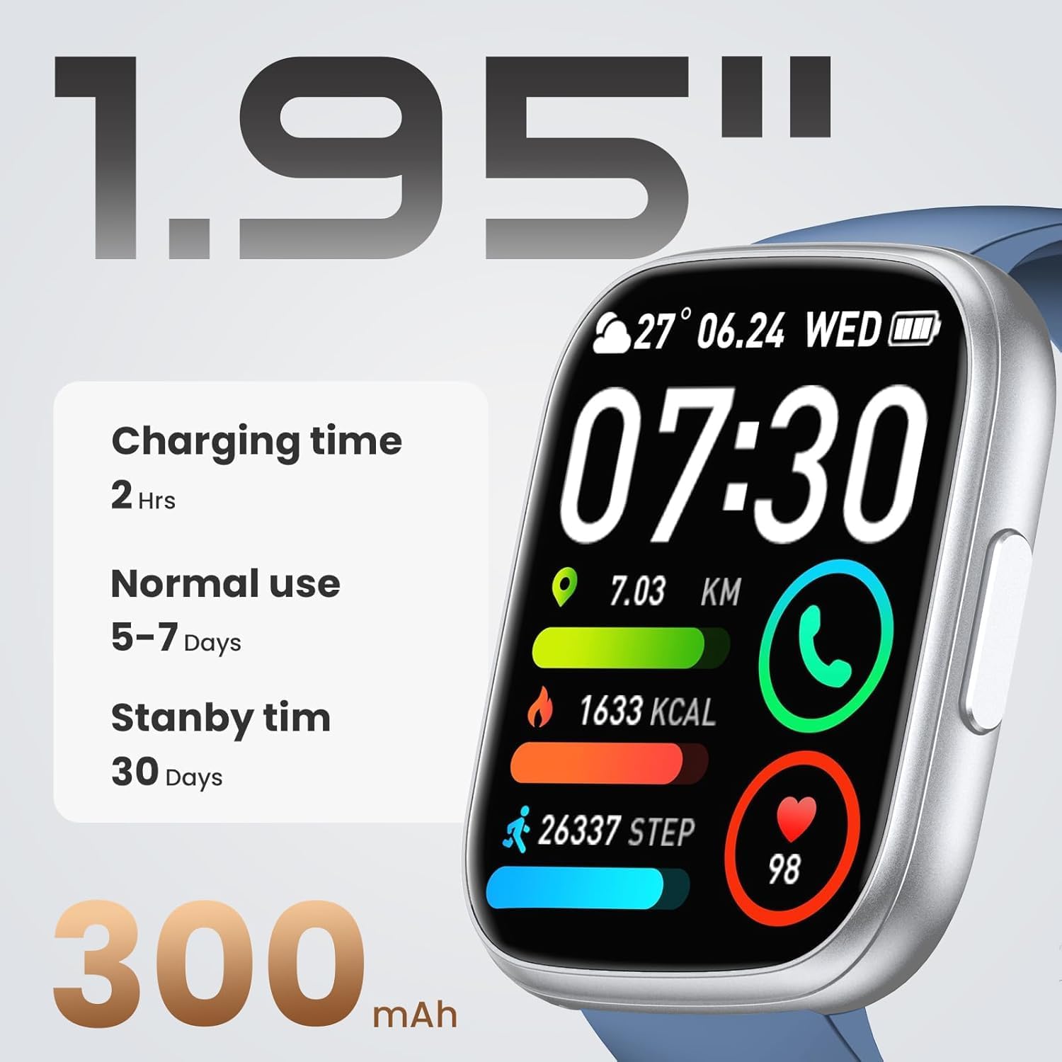 Thumbnail 1 de Poounur Smart Watch for Men & Women (1.95" HD) with Call, Heart Rate & IP68