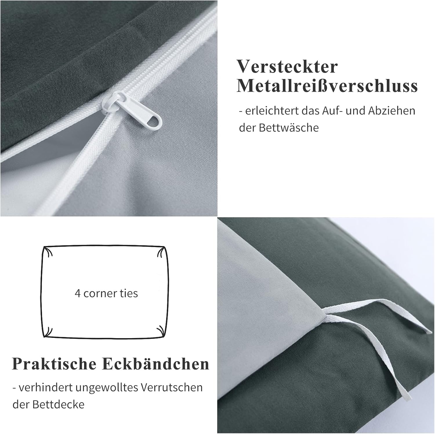 Thumbnail 4 de Aisbo Bettwäsche 220x240 (3-teilig) in Anthrazit/Grau – Wendebettwäsche aus Mikrofaser mit Reißverschluss