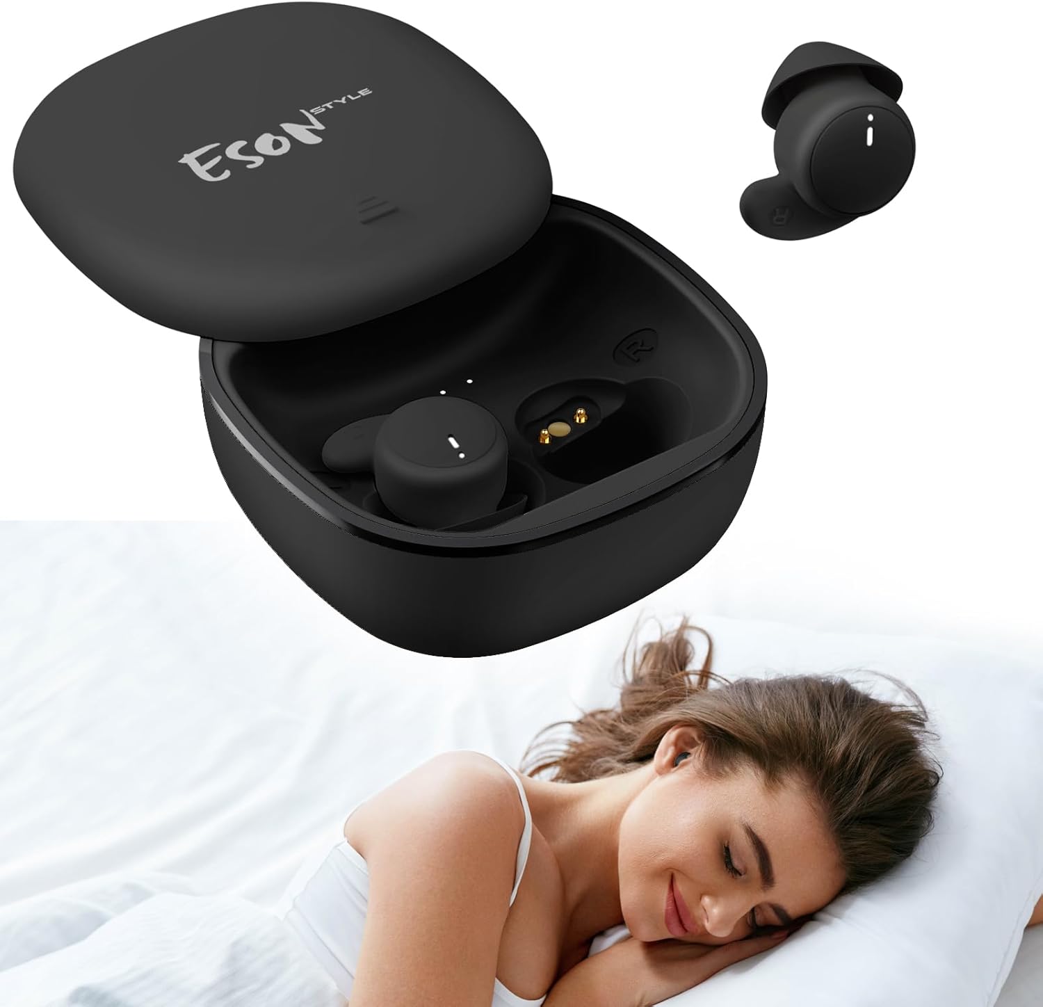Detalle de esonstyle Schlafkopfhörer – Unsichtbare Mini-Ohrenhörer zum Schlafen mit Bluetooth 6.0 (IPX6, Kabellos, Seitenschläfer-Design)