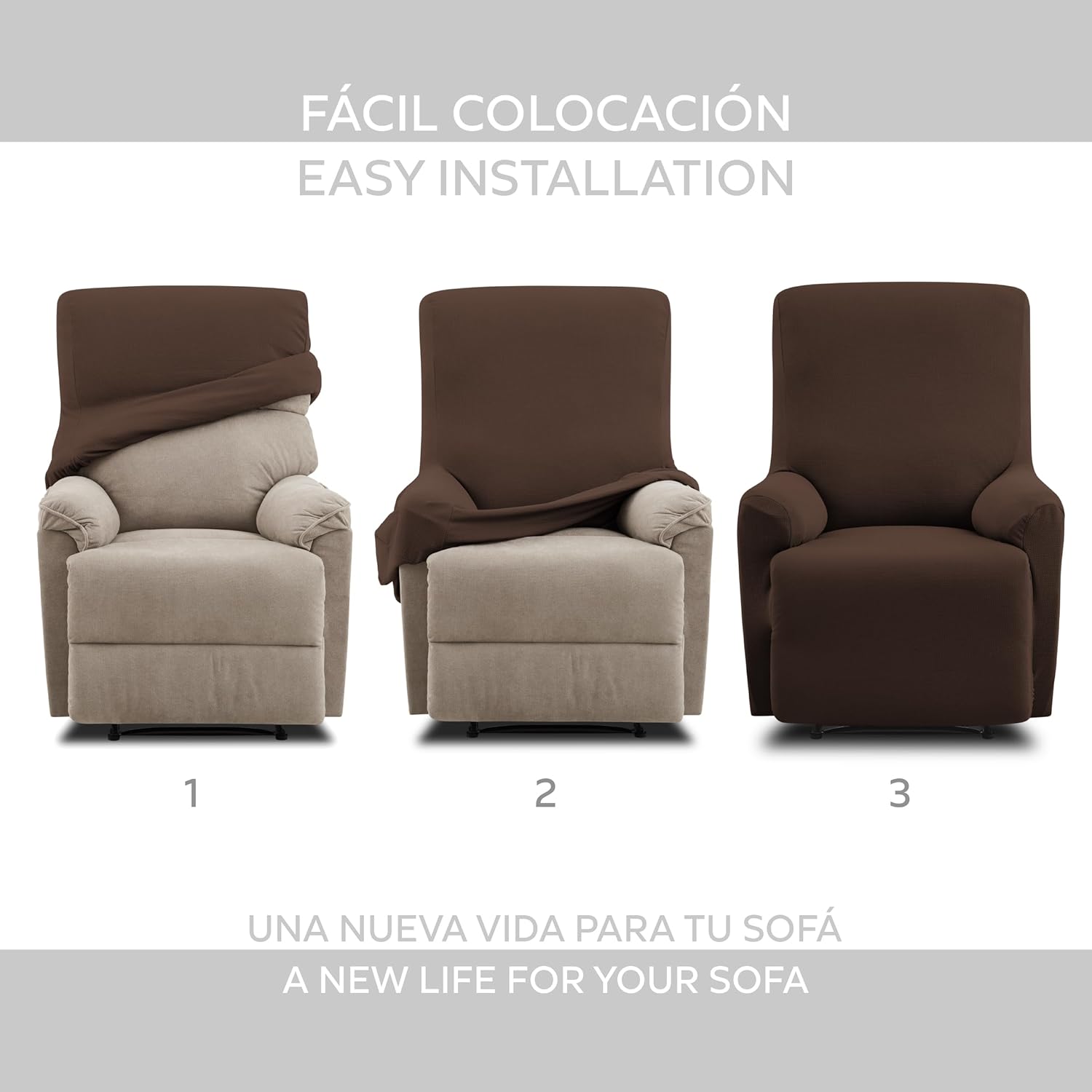 Thumbnail 5 de Teide 1 Posto: Copripoltrona Relax Reclinabile in Tessuto Elasticizzato, Marrone 70–100 cm