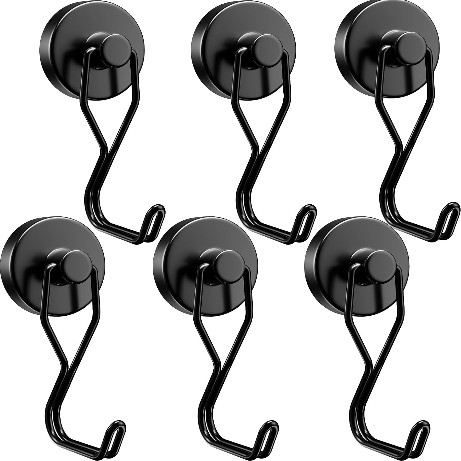 Detalle de Ridegeek Magnetic Hooks, 6-Pack with 100 lb Pulling Force, Black Stainless Steel