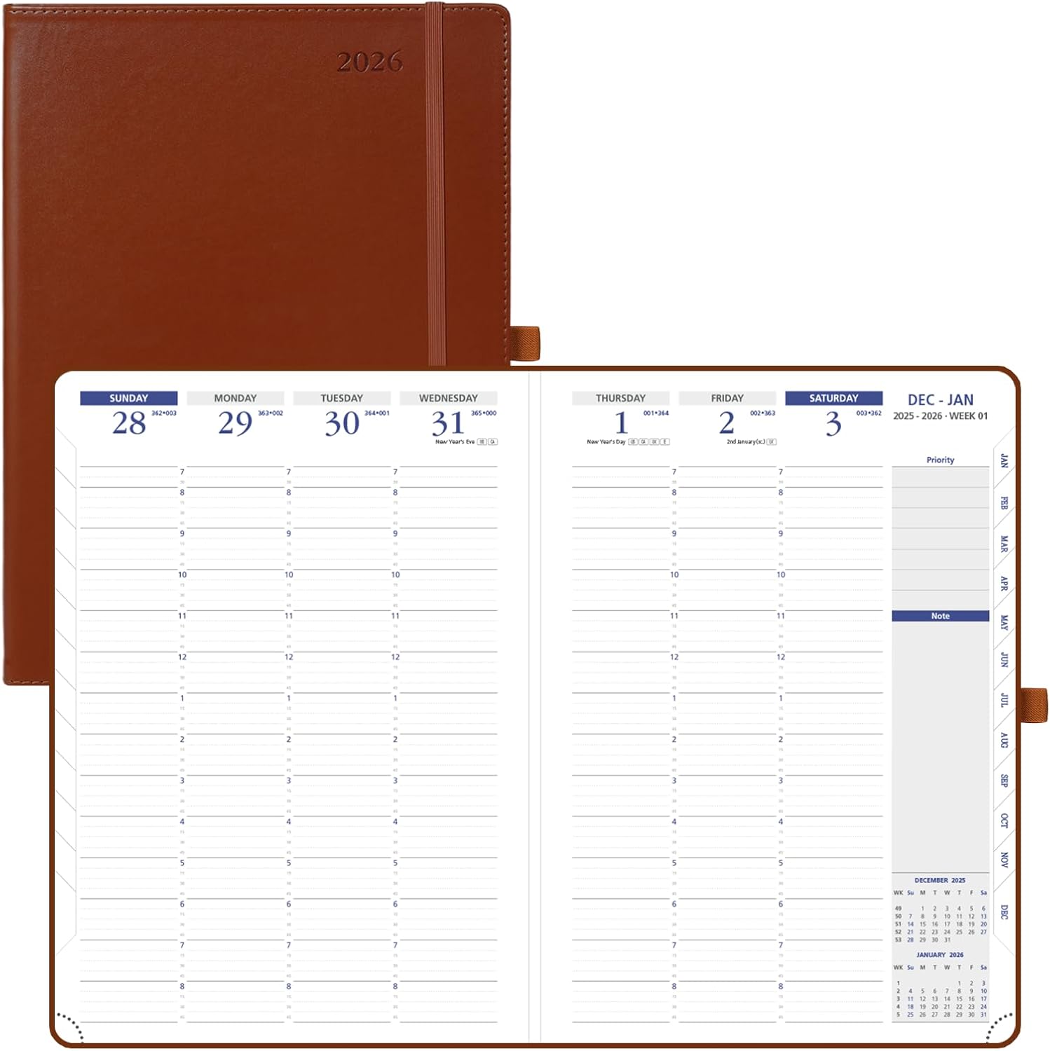 Thumbnail 6 de POPRUN 2026 Week to View A5+ Diary (17.5x21.5 cm) – Dark Green Weekly Planner with 1/2-Hour Appointments