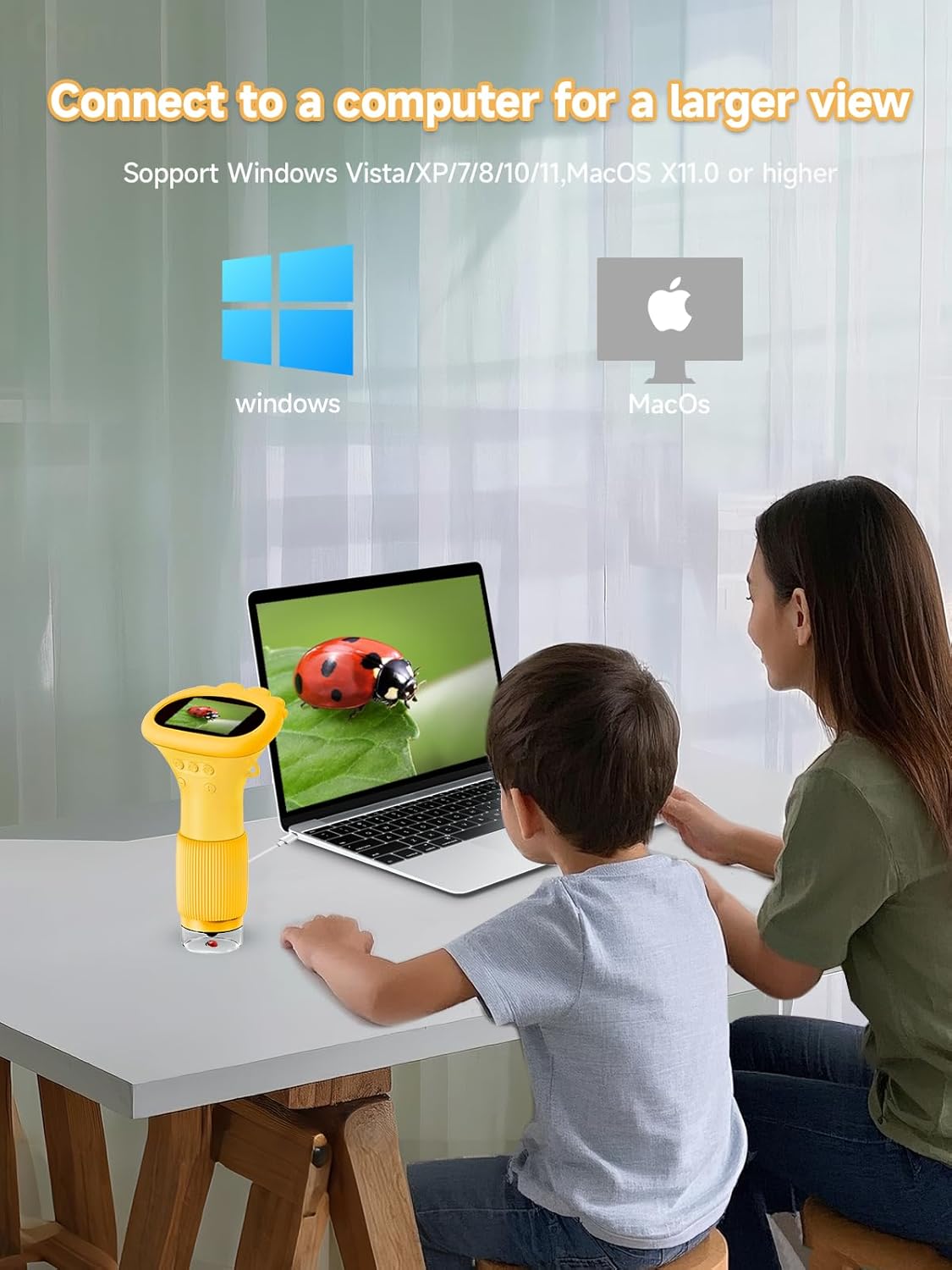 Thumbnail 5 de Acoath Mikroskop für Kinder – digitales Taschenmikroskop mit 2,0-Zoll-IPS-Display, 8 LEDs und bis zu 200 Foto-Speicher (gelb)