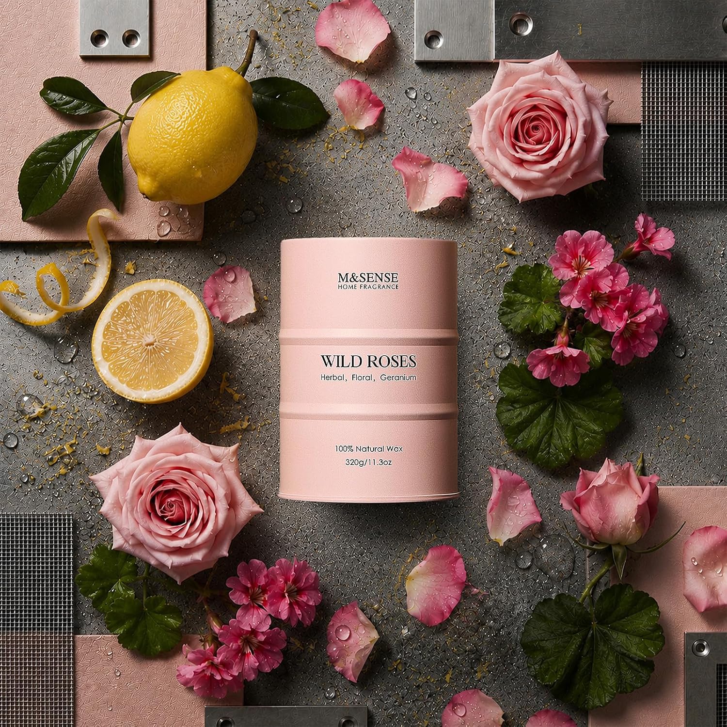 Thumbnail 1 de M&SENSE Wild Rose Scented Candle, 320g Organic Soy Wax – Floral, Non-Toxic Relaxation for Home
