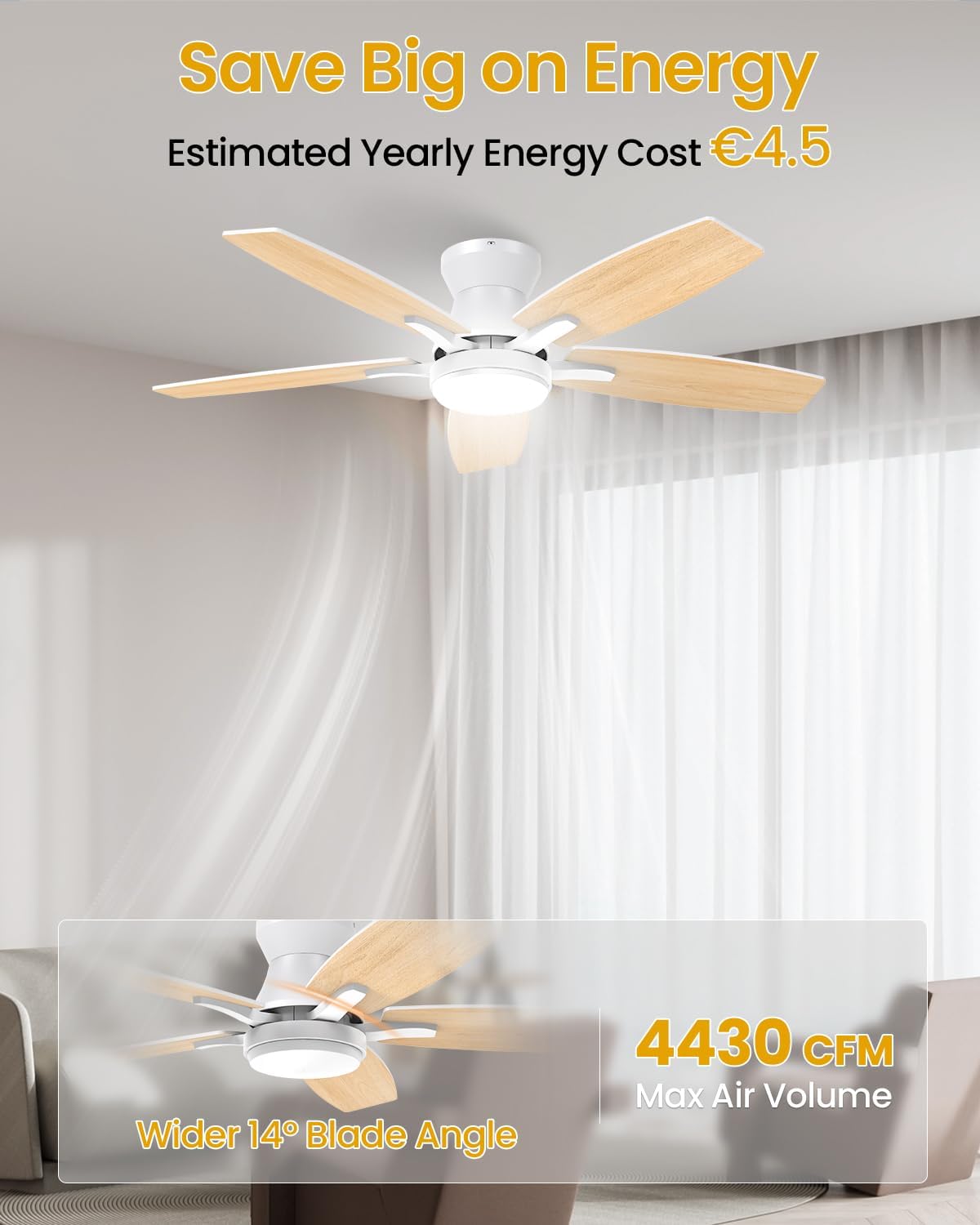 Thumbnail 1 de Airwit 106 cm Deckenventilator mit Beleuchtung, LED, DC-Motor & Fernbedienung