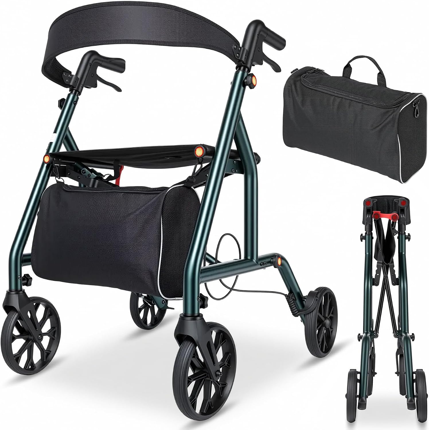 Detalle de Careboda Déambulateur 4 roues pliable avec siège – aide à la marche senior, réglable, freins et sac