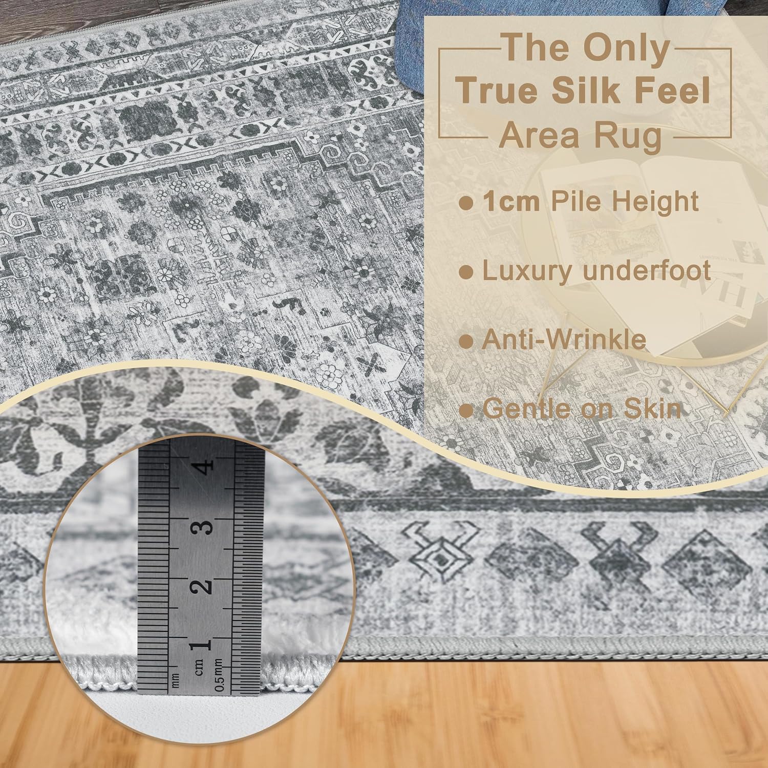 Detalle de Capslpad Vintage Medallion Area Rug, 200 x 300 cm, Grey, Washable