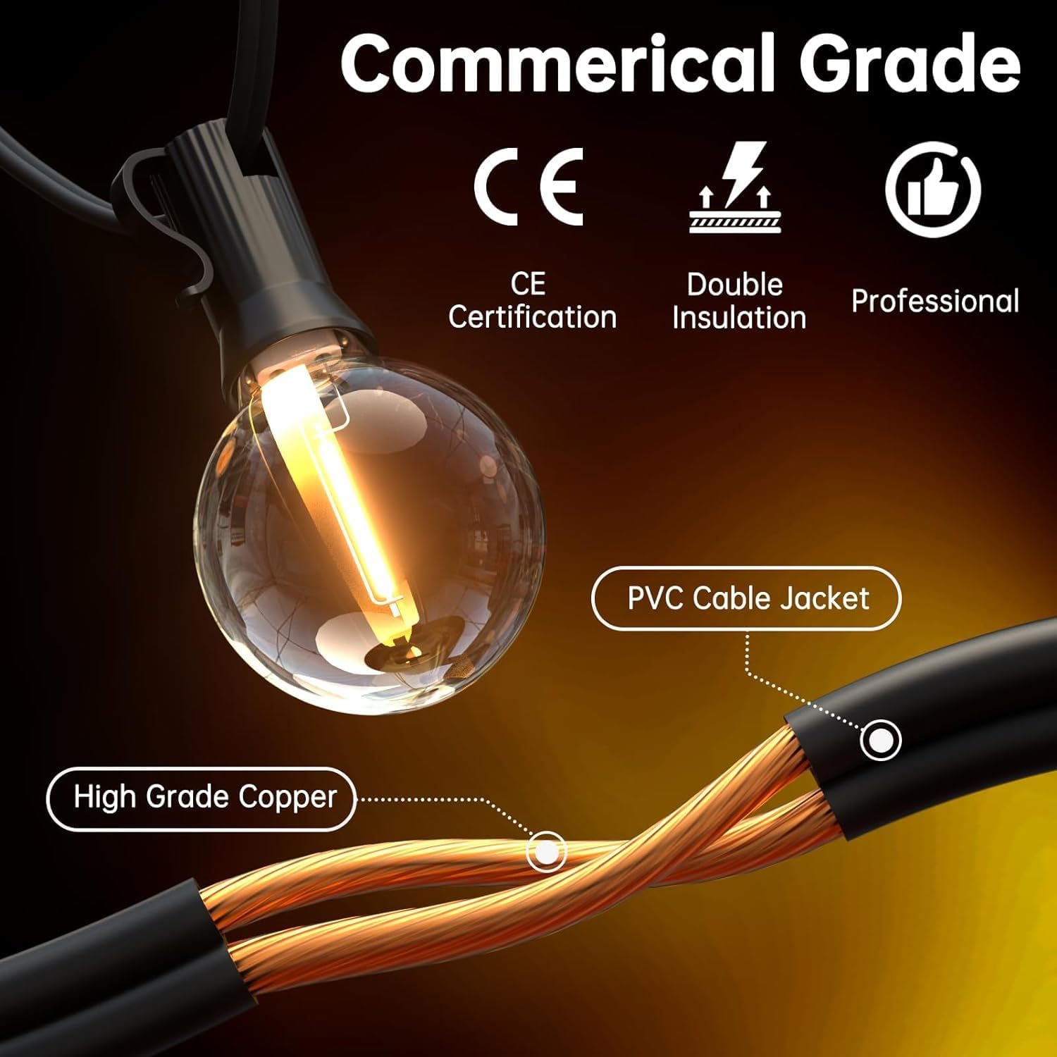 Detalle 2 de Svater Catena Luminosa Esterno 40 m G40 con 75+3 Portalampade LED — IP45, 2700K