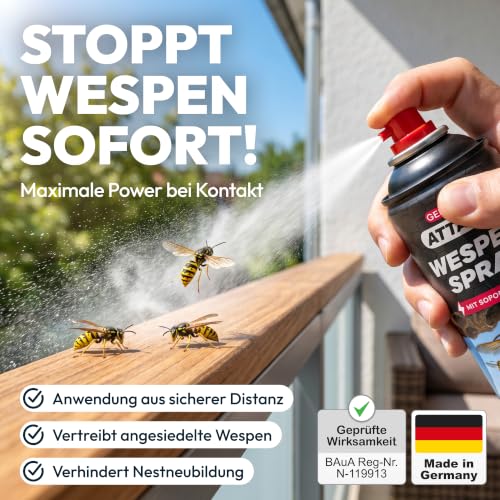 Detalle 2 de GEROBUG Wespen Aerosol Spray 500 ml – Hocheffektives Anti-Wespenmittel für Balkon und Terrasse