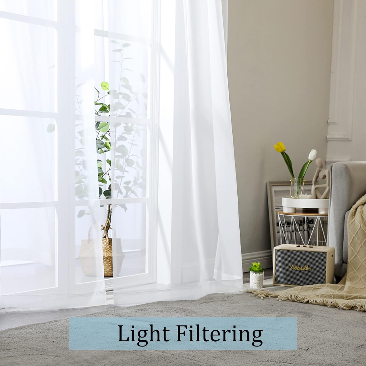 Thumbnail 1 de OWENIE Sheer Curtains 84 in 2‑Panel Set 🪟