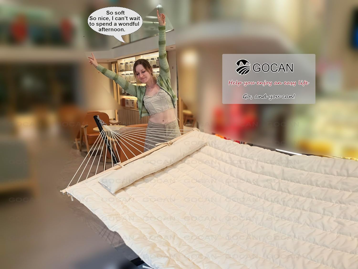 Thumbnail 2 de GOCAN Mesh Hammock with Cotton Rope and Detachable Cushion – Fits 9' to 15' Stands