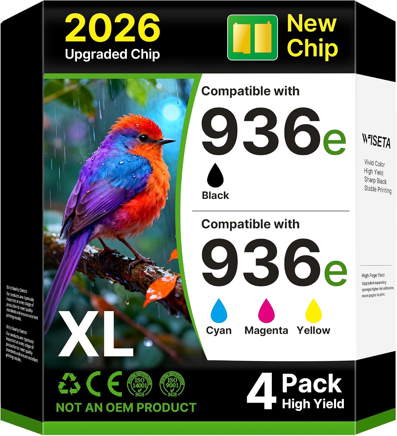 Detalle de WISETA 936e Compatible Ink Cartridge 4-Pack, High-Yield Black and Colour