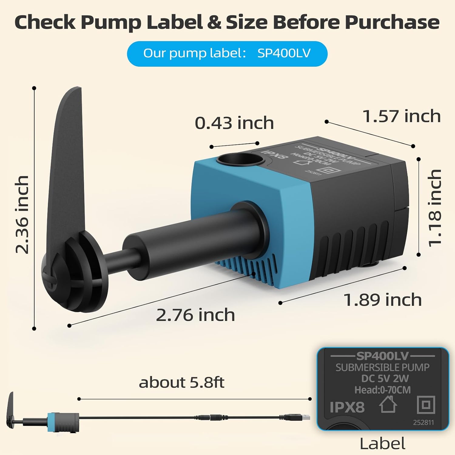 Detalle de Waatoos Dog Fountain Replacement Pump SP-400LV