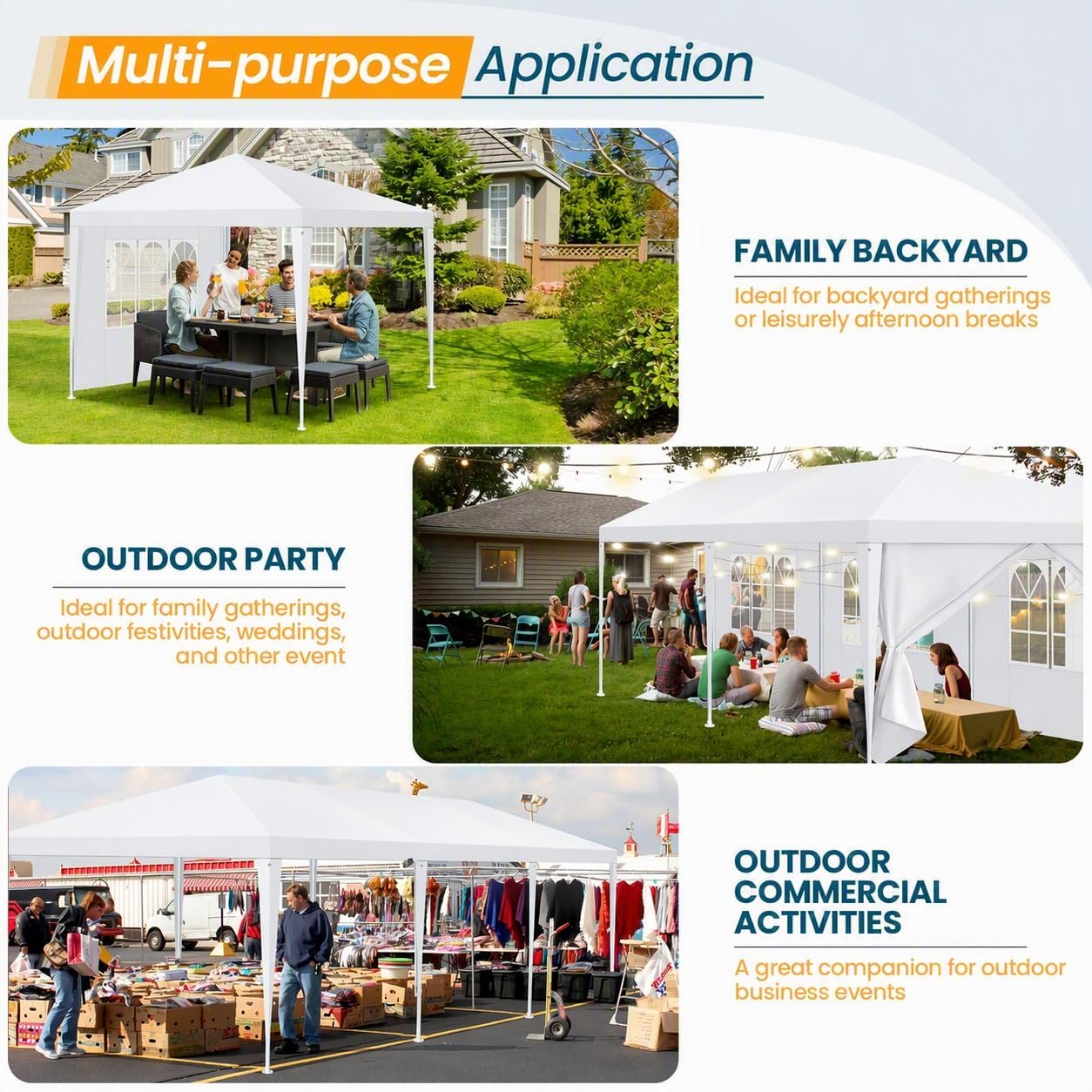 Detalle 1 de Tooluck Party Tent 10x30FT Waterproof Canopy with 8 Removable Sidewalls