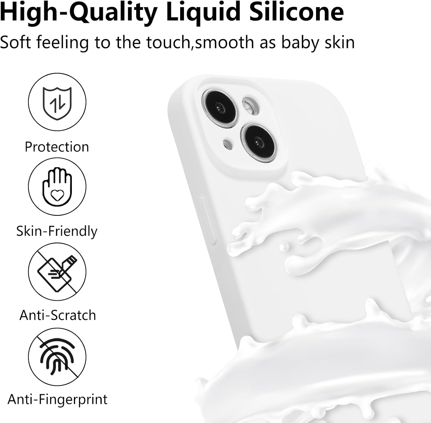 Thumbnail 1 de UCASONG iPhone 15 Plus Silicone Case (Liquid Silicone, Microfiber Lining) – White