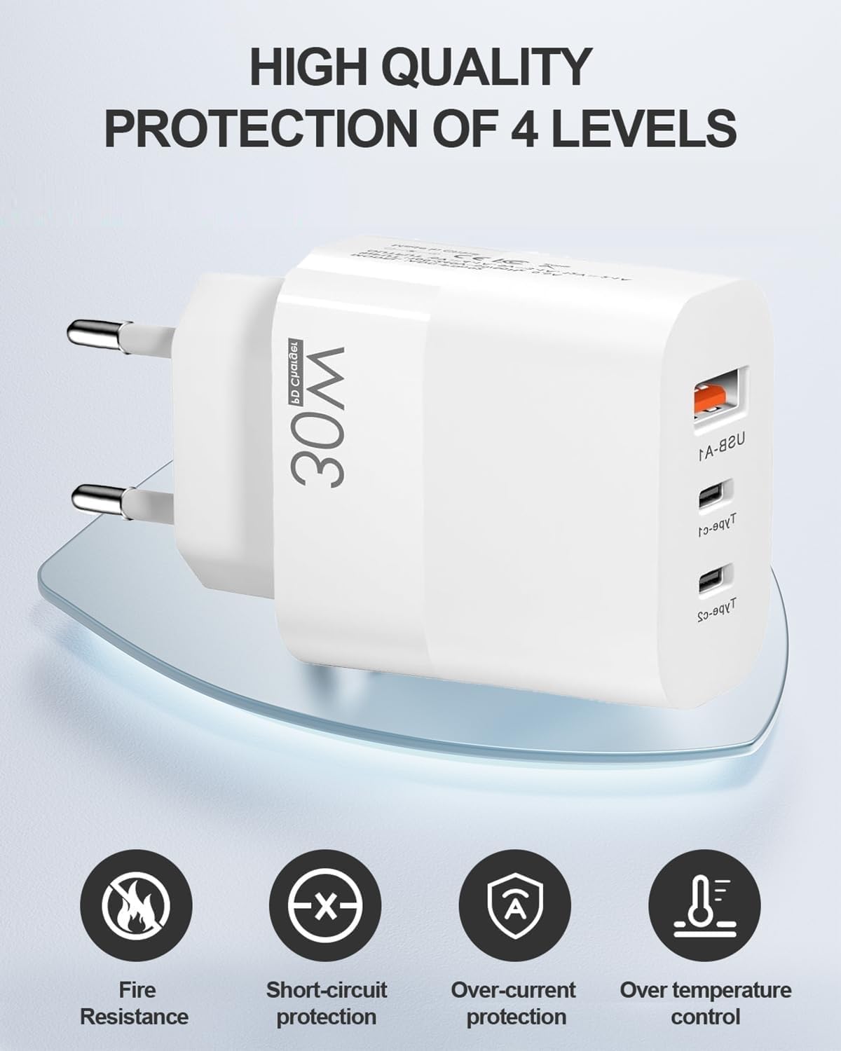 Thumbnail 5 de 2 Pcak UK to European Plug Adapter: 3-in-1 Travel Charger with 2 USB‑C and 1 USB‑A (UK to EU)